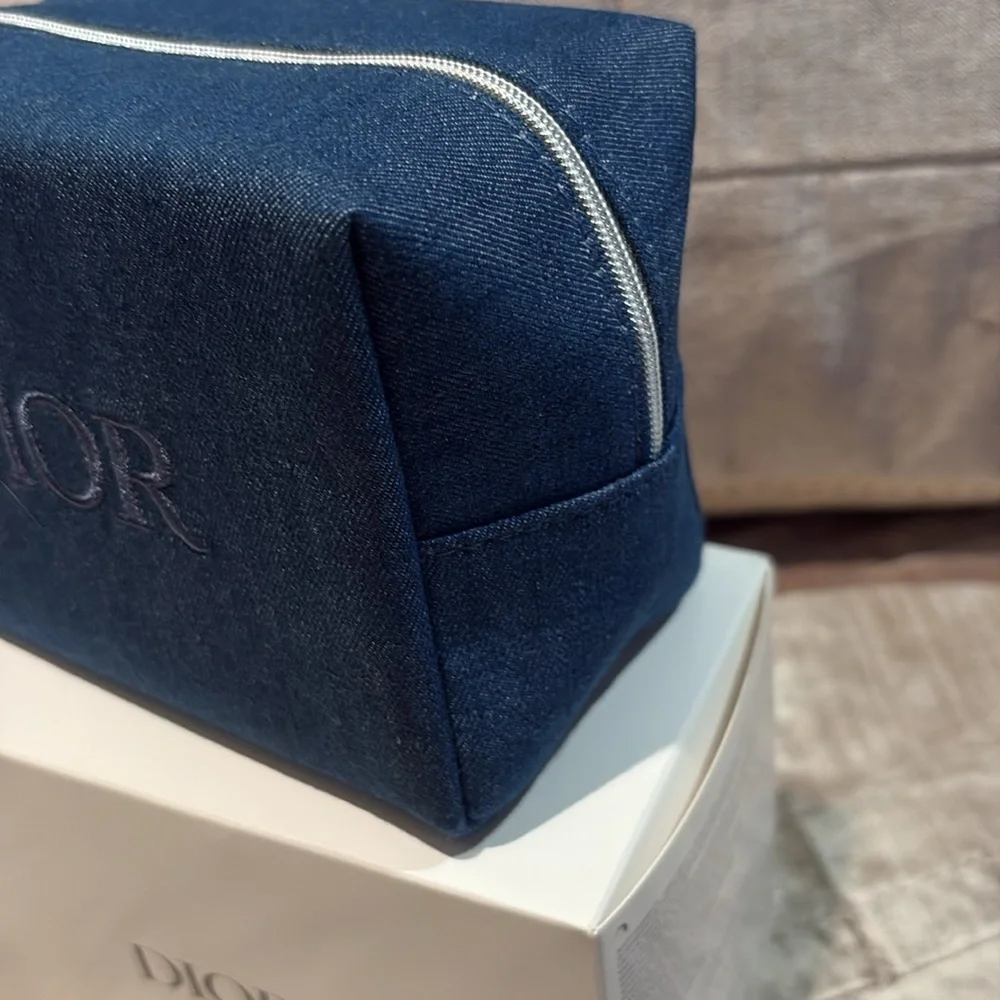 Authentic Christian Dior beauty limited edition denim cosmetic pouch bag New